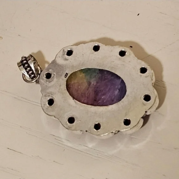 Rainbow Solar Quartz / Red Coral Pendant - passion, prosperity, promote harmony - Picture 2 of 3